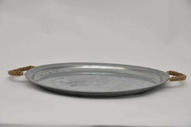 Zinkplateau rond met jute oren D45 H2,5cm