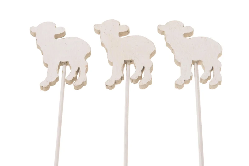 Wooden sheep 10cm o/st 9pc White/Taupe