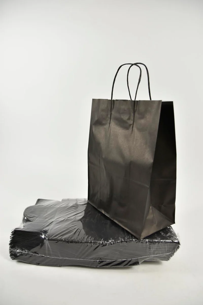 Draagtas matzwart kraft 23+12x30cm a 50 st. gedraaid handv.