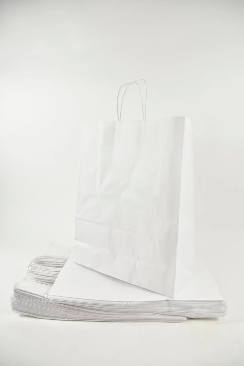 Draagtas Wit kraft 35+14x44cm a 50 stuks gedraaid handv.