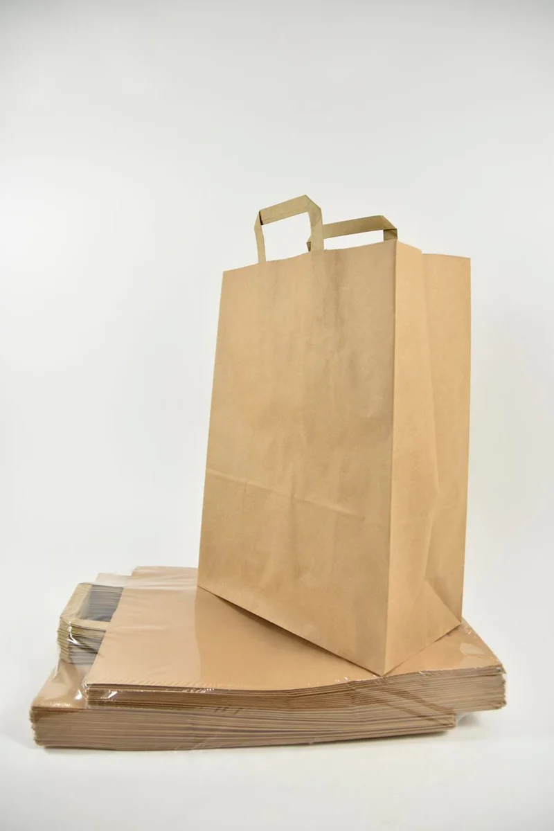 Draagtas bruin kraft 32+17x44cm pak a 50