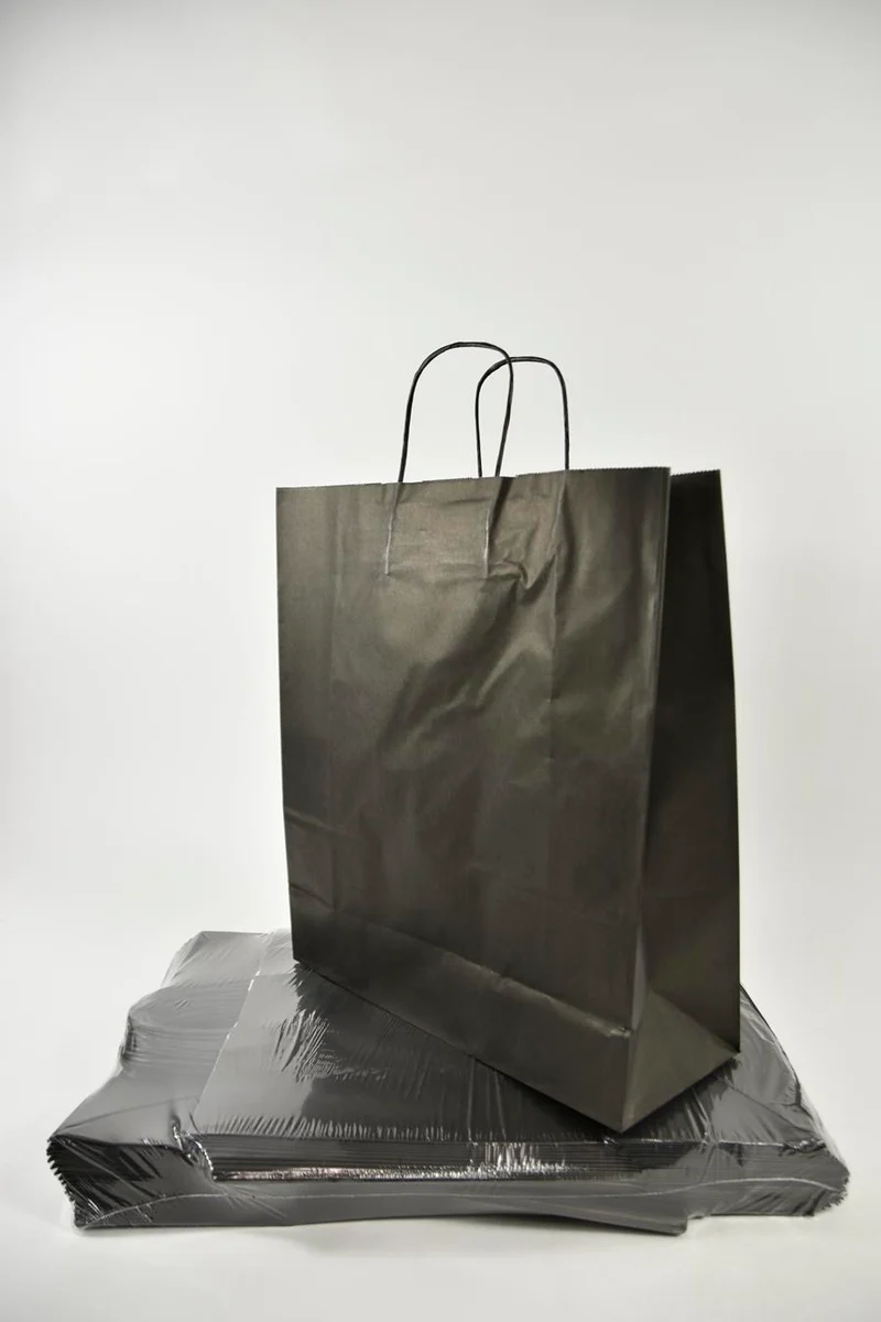 Draagtas matzwart kraft 35+14x40cm a 50 st. gedraaid handv.