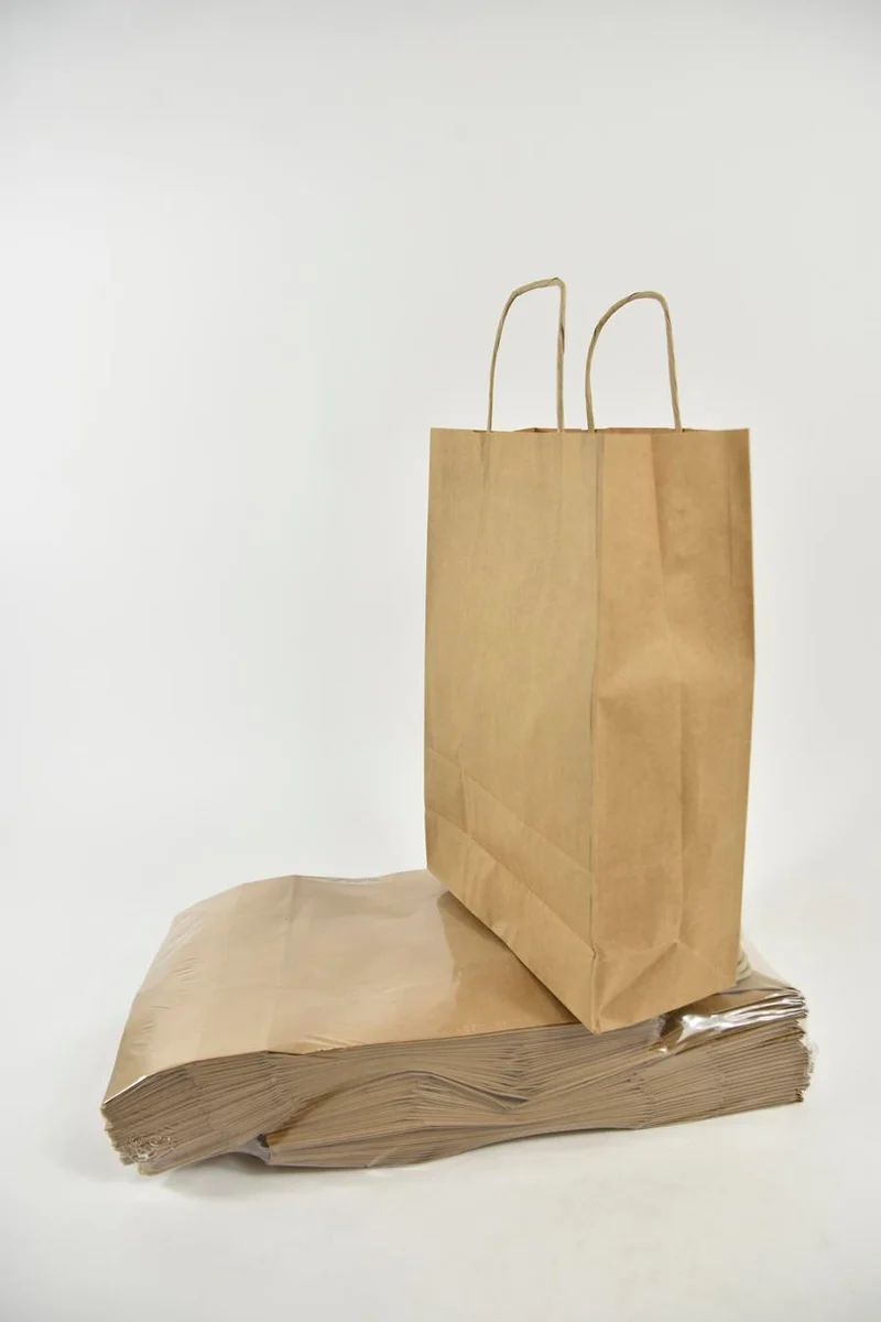 Draagtas bruin kraft 22+10x31 cm a 50 stuks gedraaid handvat