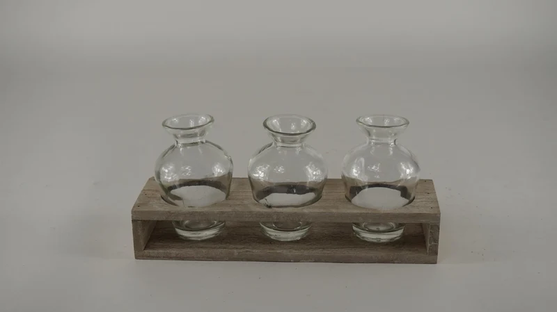 Houten tray grijs met 3 flesjes