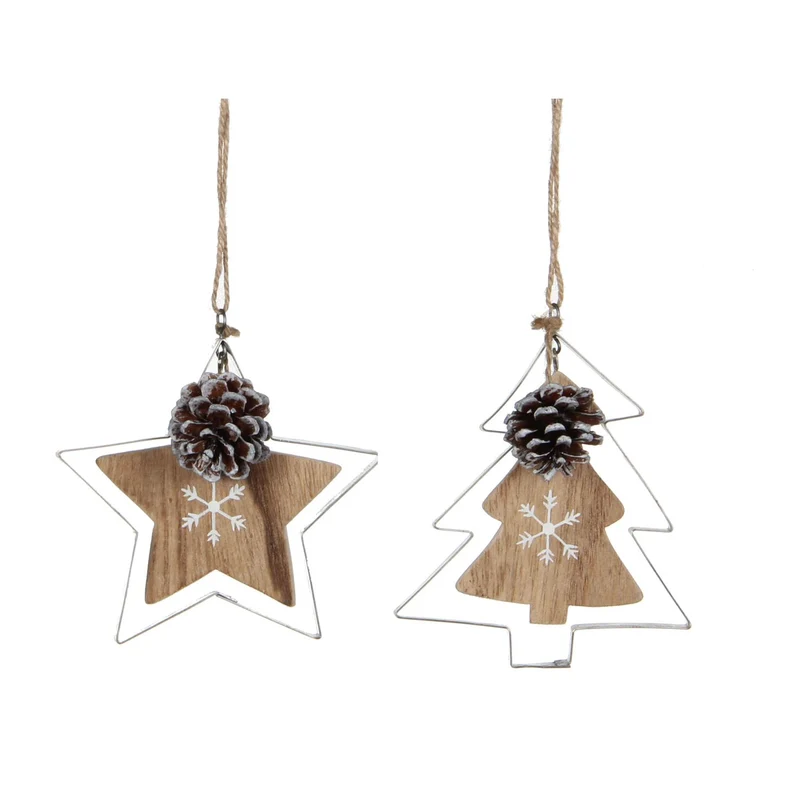 Ornament ster boom l.bruin 2 assorti - l11xb11xh1cm