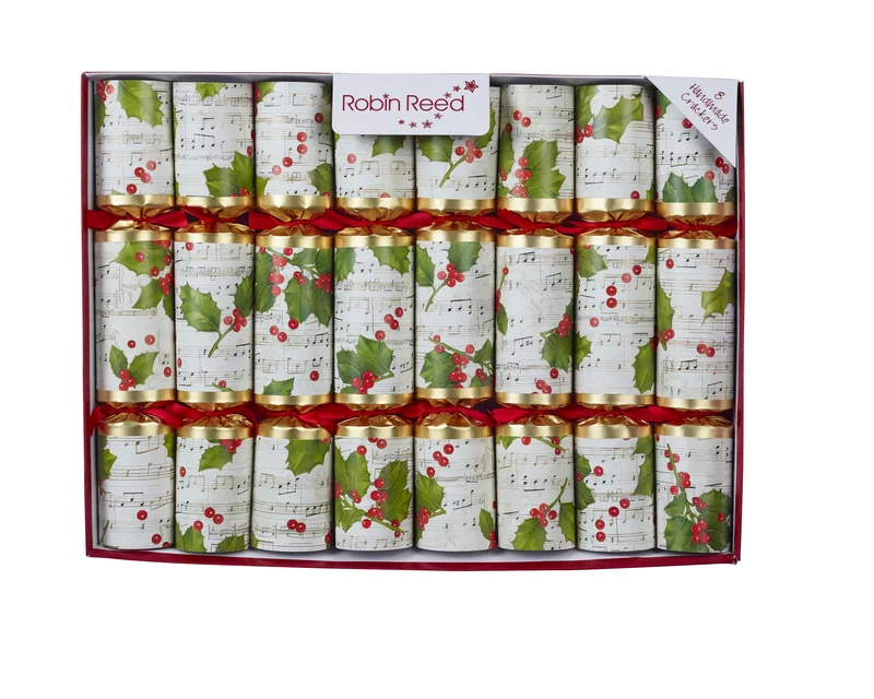 8 decoratieve crackers met leuke muzikale inhoud voor het etentje.