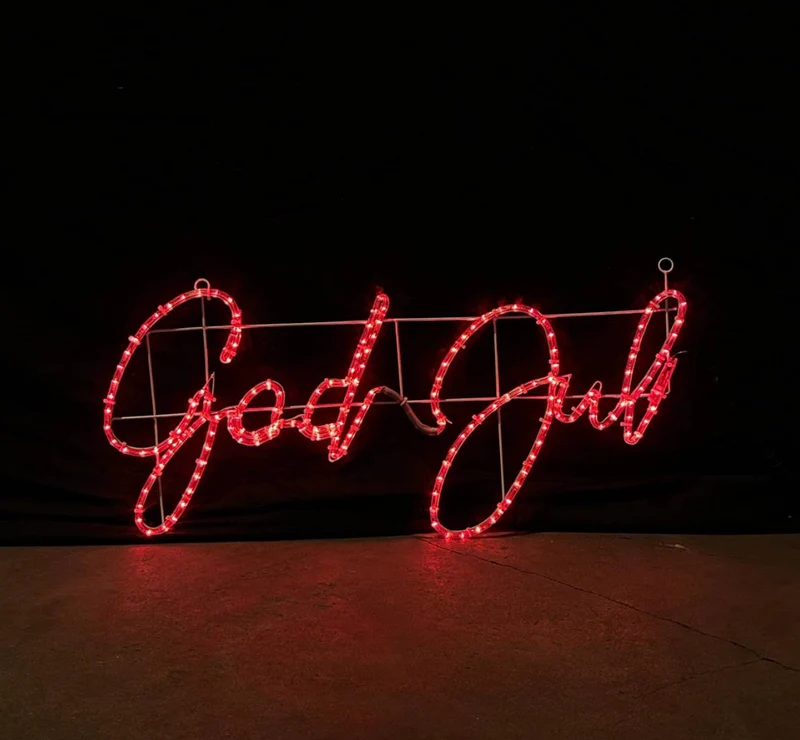 "God Jul" LED -teken - rood in 97x47 cm 5% Autoflash - White Flash