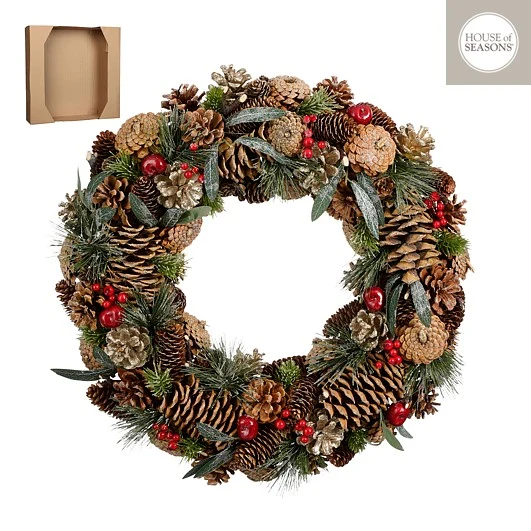 50 cm krans met pinecones en bessen