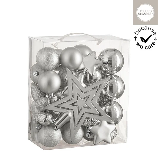 40 pc's - zilveren kerstversiering - inclusief boomtopster