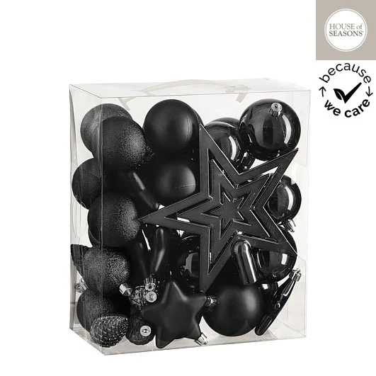 40 pc's - Zwarte kerstversiering - inclusief boomtopster