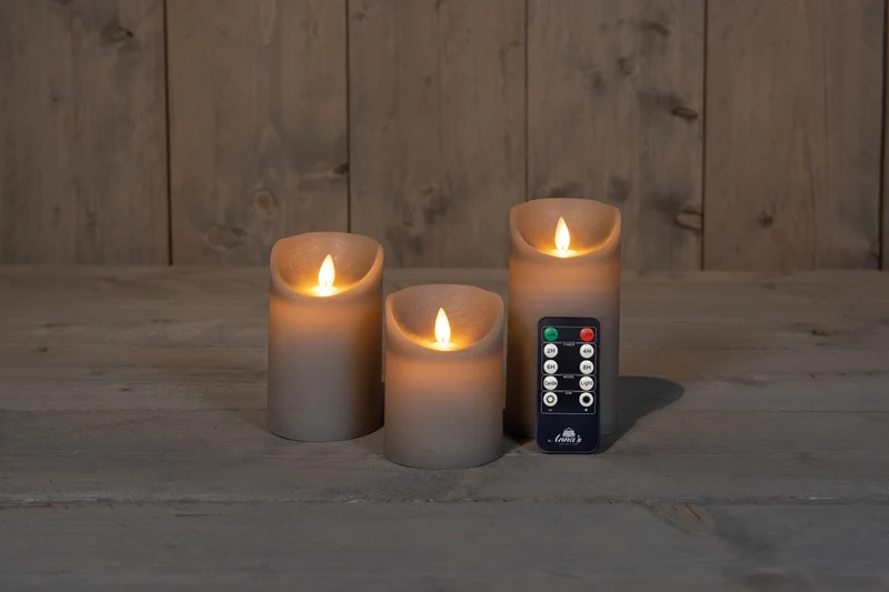 3 PCS LED Flameless Wax -kaarsen - Rustieke taupe - met afstandsbediening