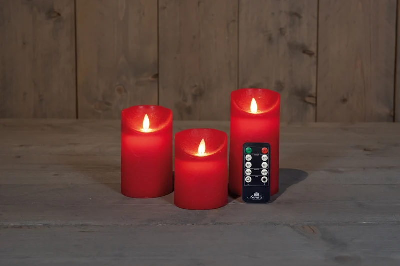 3 PCS LED Flameless Wax -kaarsen - Rustiek rood - met afstandsbediening