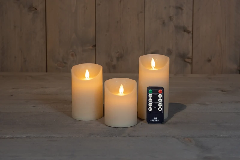 3 PCS LED Flameless Wax -kaarsen - Rustiek ivoor - met afstandsbediening
