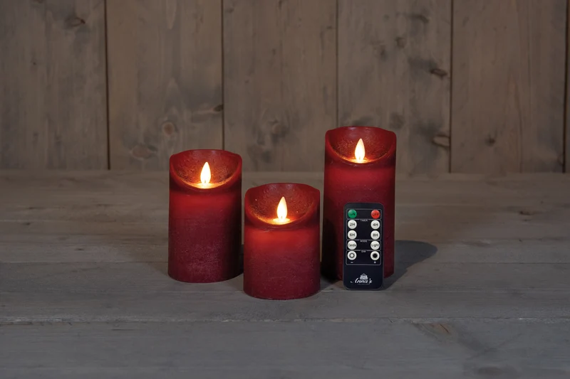 3 PCS LED Flameless Wax -kaarsen - Bourgondië - met afstandsbediening