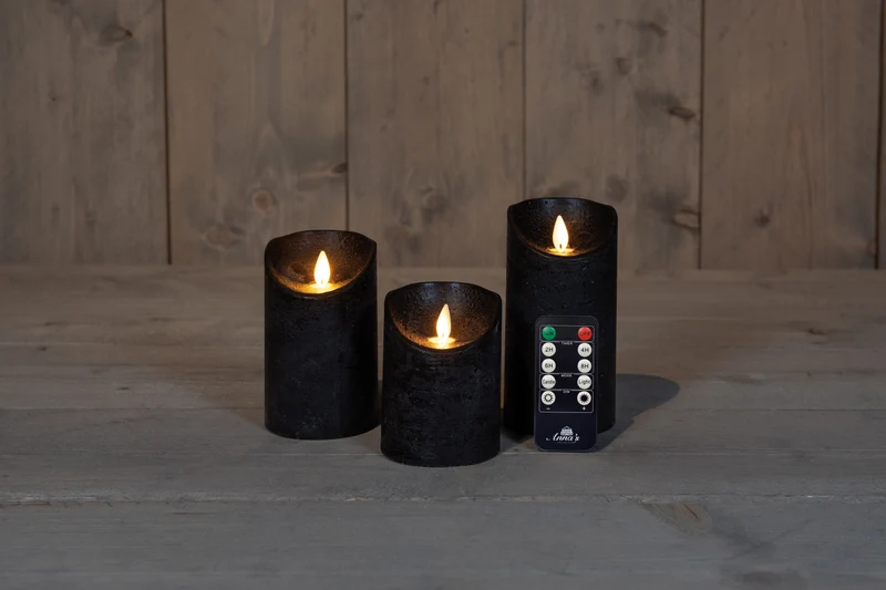 3 PCS LED Flameless Wax -kaarsen - Zwart - met afstandsbediening