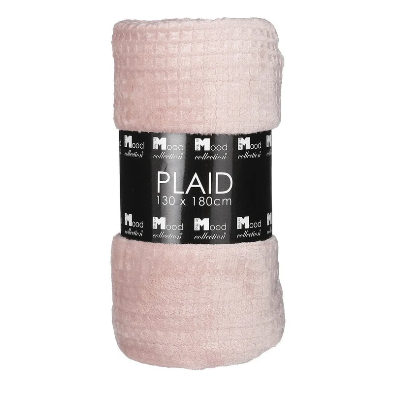 Fleece plaid Joanne, perzik met geblokt design, 130 × 180 cm