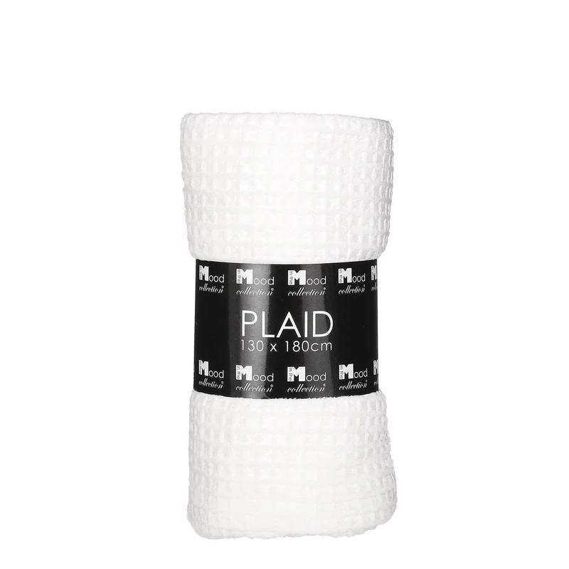 Fleece plaid Joanne, wit met geblokt design, 130 × 180 cm