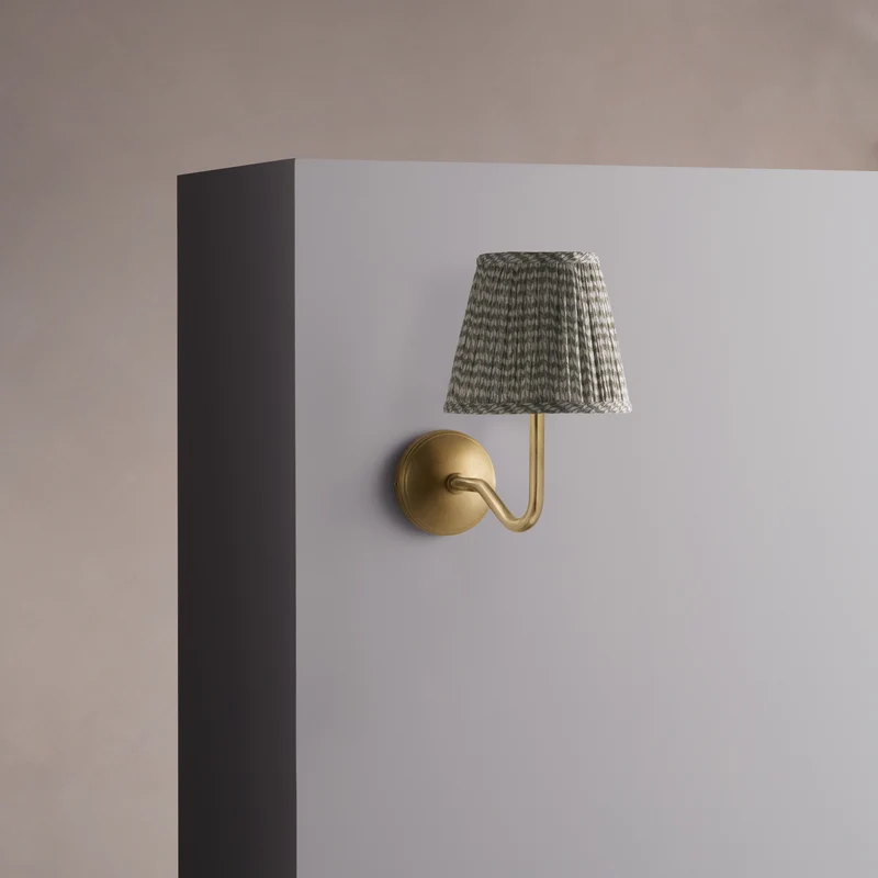 Malvern Medium Wall Light Pleated Moss Green – Antique Brass