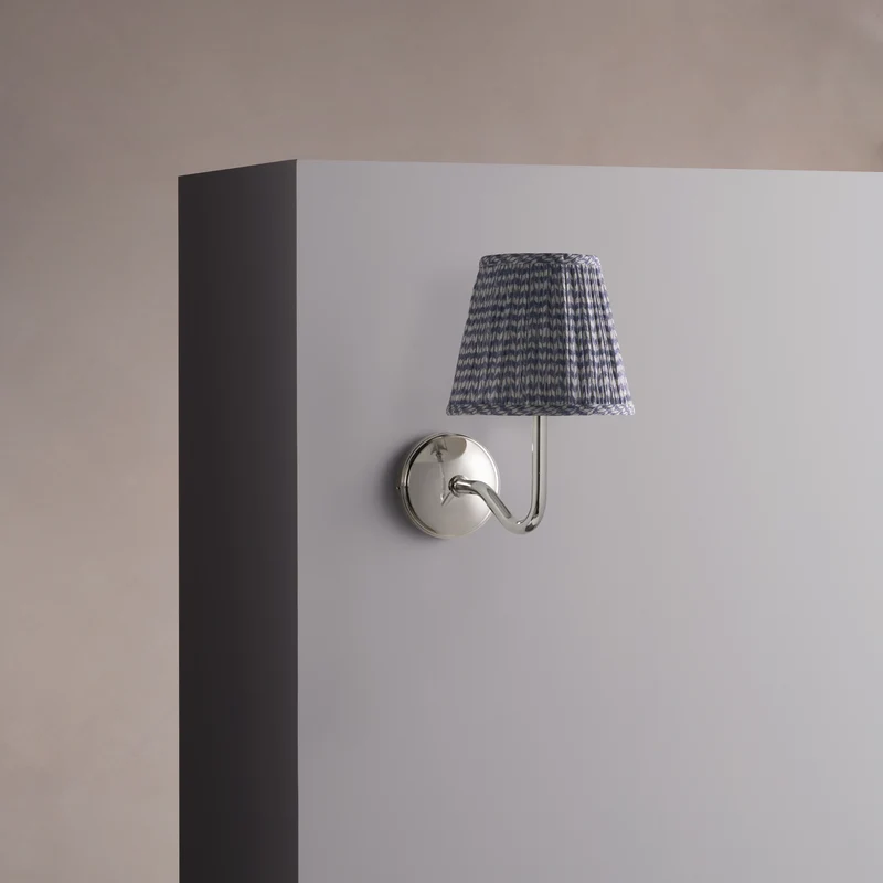 Malvern Medium Wall Light Pleated Slate Blue – Polished Nickel