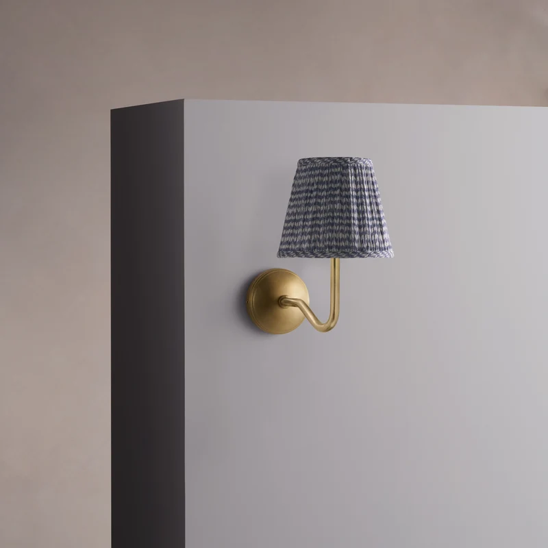 Malvern Medium Wall Light Pleated Slate Blue – Antique Brass