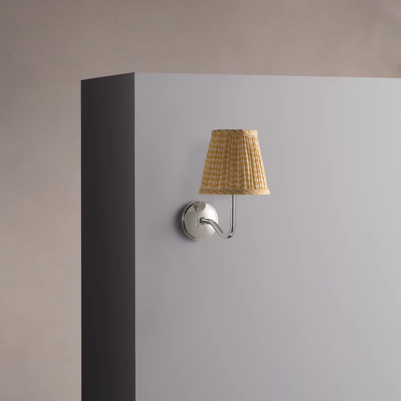 Malvern Small Wall Light Pleated Flaxen Yellow – Polished Nickel