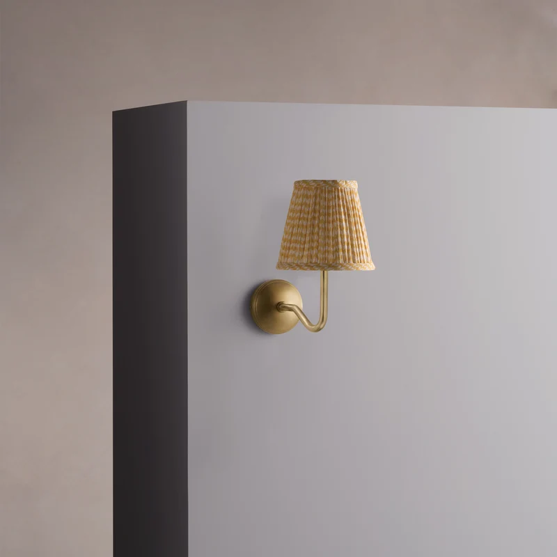 Malvern Small Wall Light Pleated Flaxen Yellow – Antique Brass