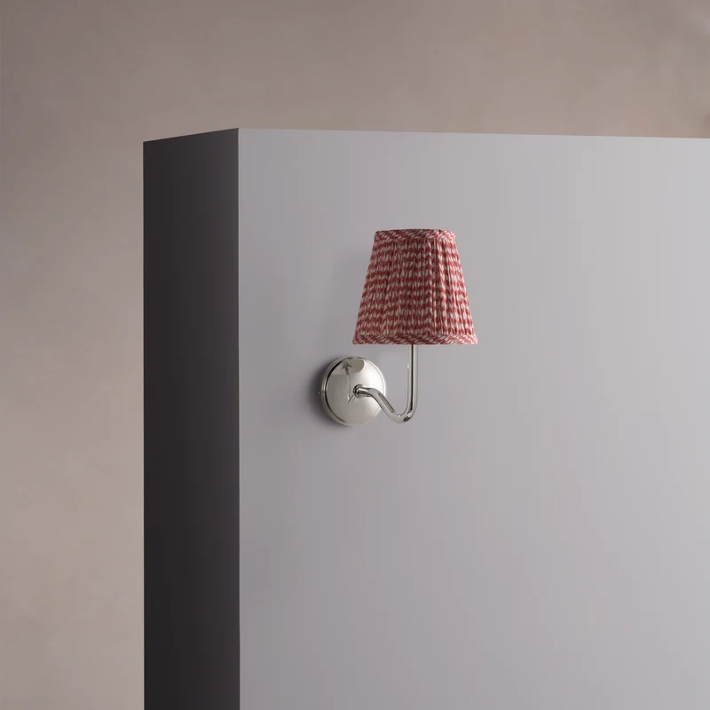 Malvern Small Wall Light Pleated Terracotta Red – Polished Nickel