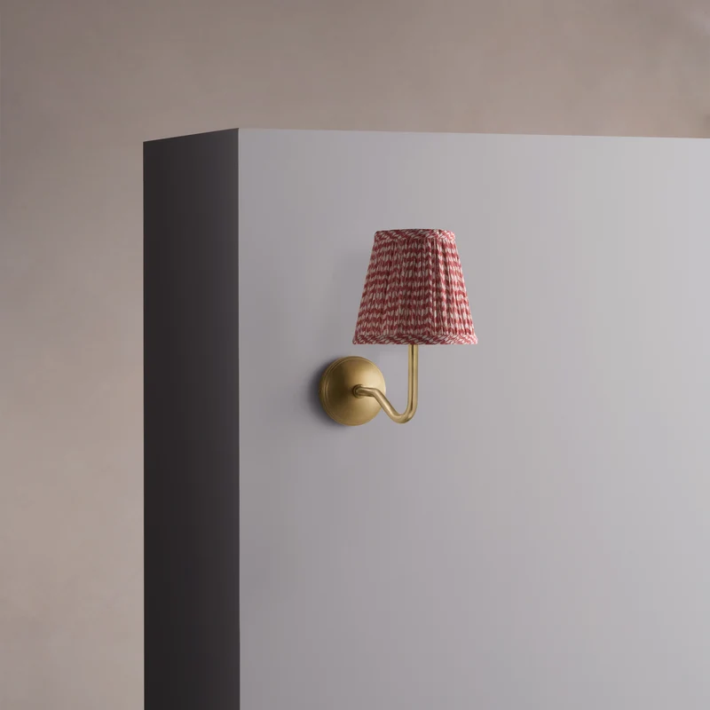Malvern Small Wall Light Pleated Terracotta Red – Antique Brass