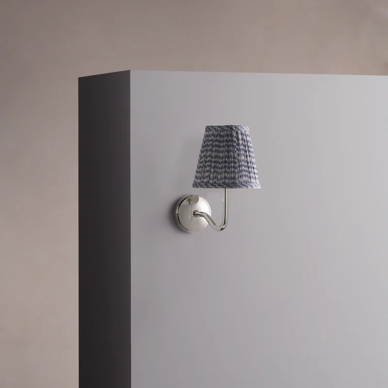 Malvern Small Wall Light Pleated Slate Blue – Polished Nickel