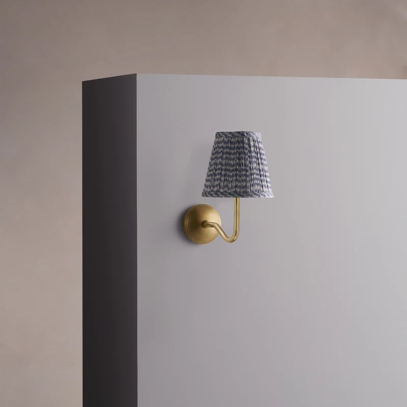 Malvern Small Wall Light Pleated Slate Blue – Antique Brass