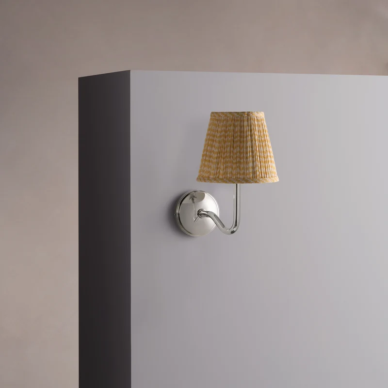 Malvern Medium Wall Light Pleated Flaxen Yellow – Polished Nickel