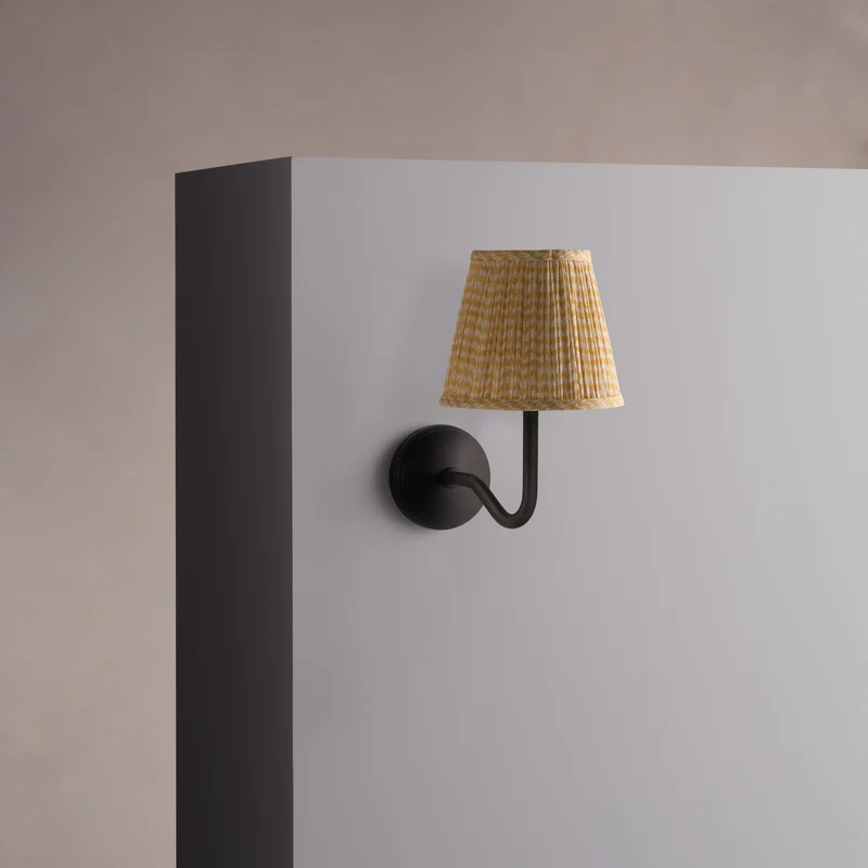Malvern Medium Wall Light Pleated Flaxen Yellow – Bronze