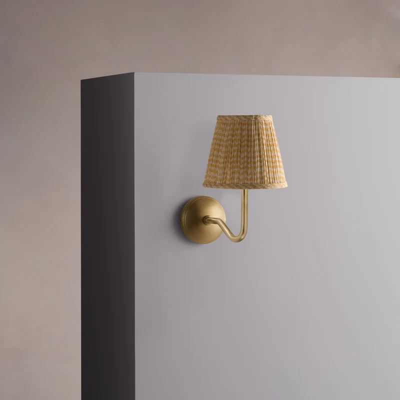 Malvern Medium Wall Light Pleated Flaxen Yellow – Antique Brass