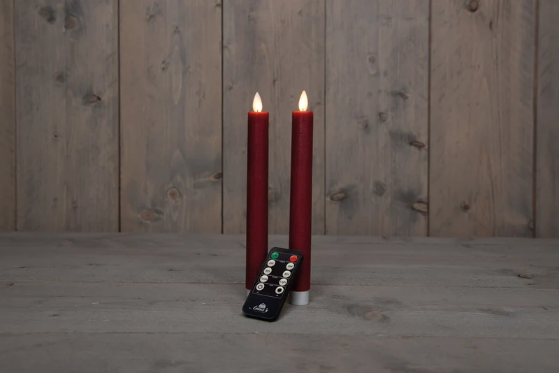 2 pc's vlamloze LED Bourgondische rustieke Taper Wax Candles