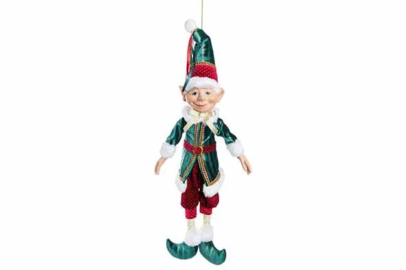Cosy & Trendy Kerst Elf Hanger - 40x10x70cm - Bordeaux/Groen