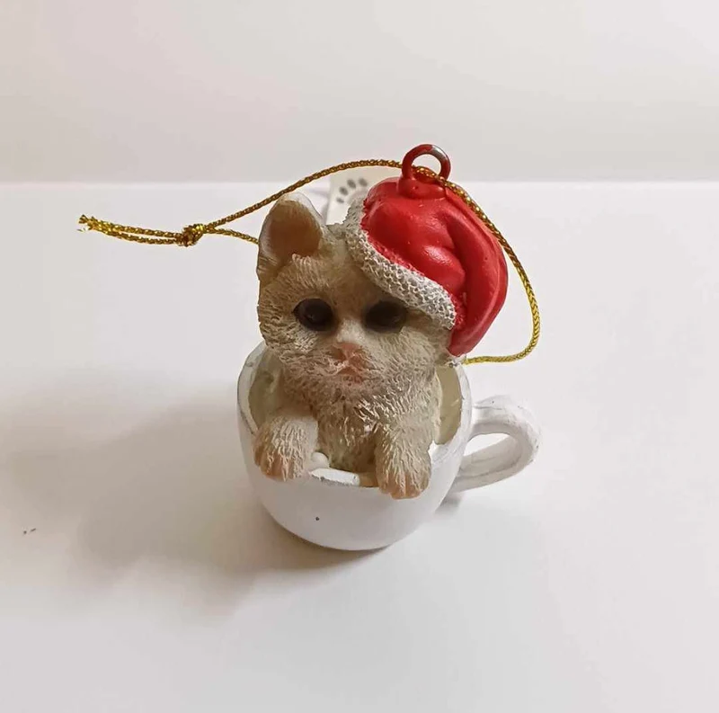 Tabby kat kersthanger, 6 cm