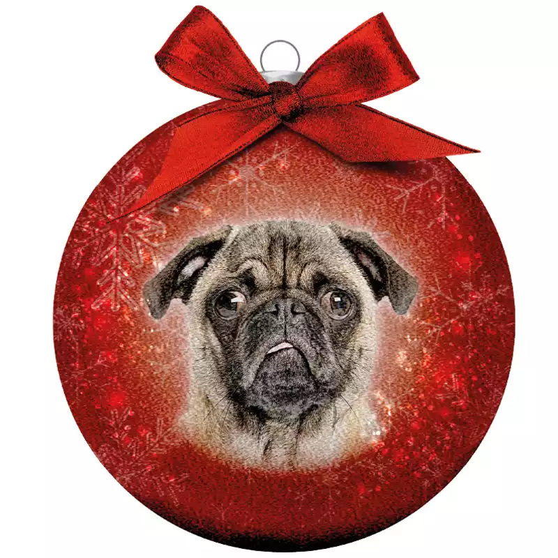 Mopshond/ Pug kerstbal, 10 cm