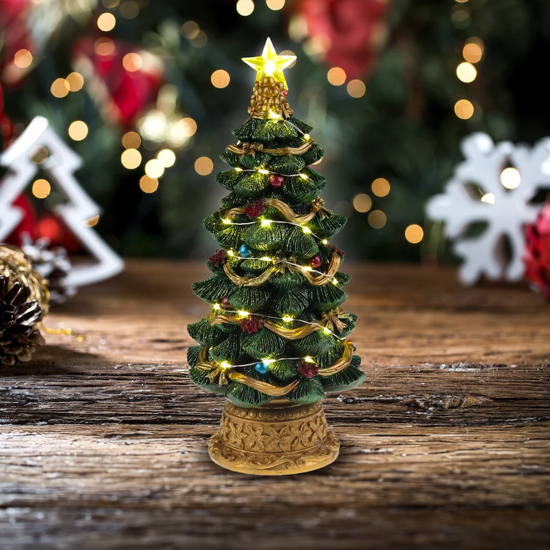 LED-verlichte kerstboom - Kerstdorpscène