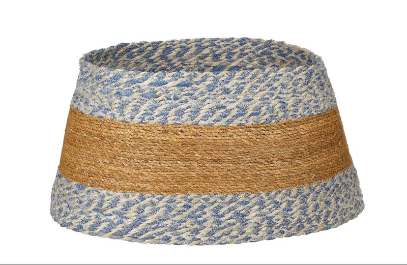 Kerstboomrok van zeegras in blauwe/beige, H26 × Ø50 cm
