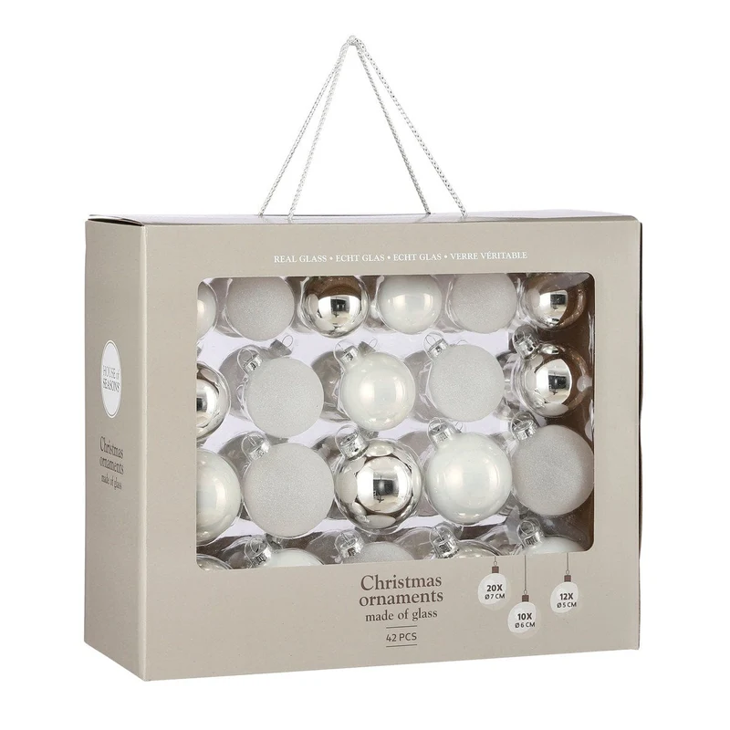 Witte glazen kerstballen, set 42 stuks