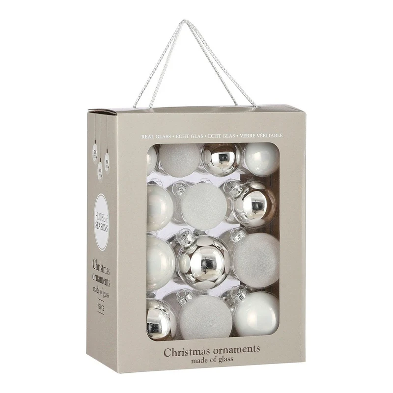 Witte glazen kerstballen set, 26 stuks