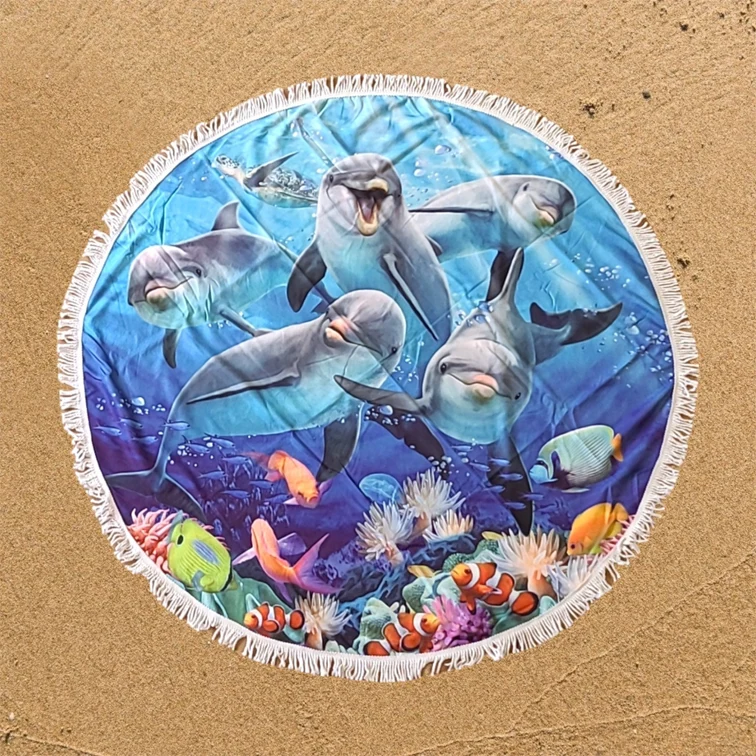 Dolphin Delight rond strandlaken / picknickkleed, dolfijnprint, 150 cm