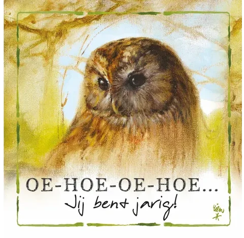Rien Poortvliet Wenskaart – Oe hoe oe hoe jij bent jarig – 13,5 x 13,5 cm