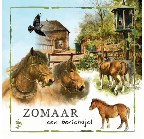 Rien Poortvliet Wenskaart – Zomaar een berichtje paarden – 13,5 x 13,5 cm