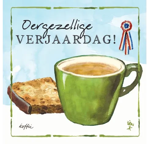 Rien Poortvliet Wenskaart – Oergezellige verjaardag koffie – 13,5 x 13,5 cm