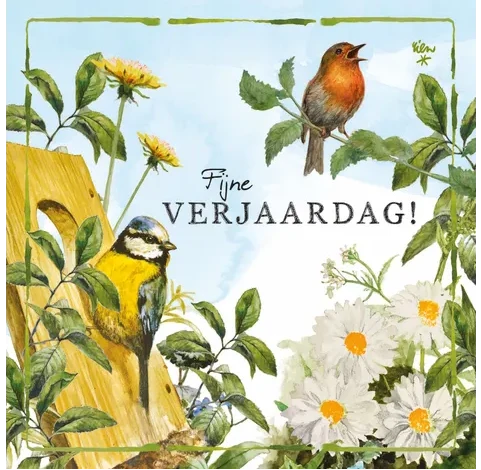 Rien Poortvliet Wenskaart – Fijne verjaardag vogels – 13,5 x 13,5 cm