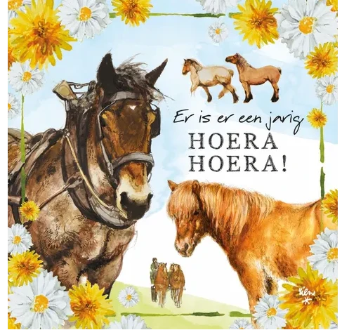 Rien Poortvliet Wenskaart – Er is er een jarig hoera hoera – 13,5 x 13,5 cm