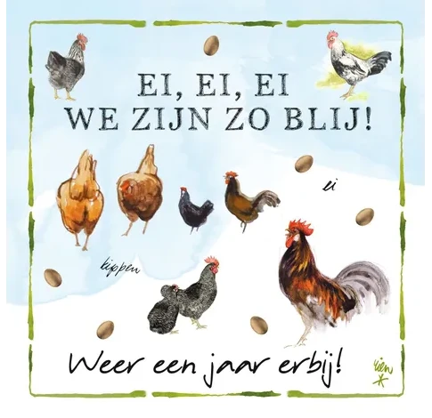Rien Poortvliet Wenskaart – Ei ei ei we zijn zo blij – 13,5 x 13,5 cm