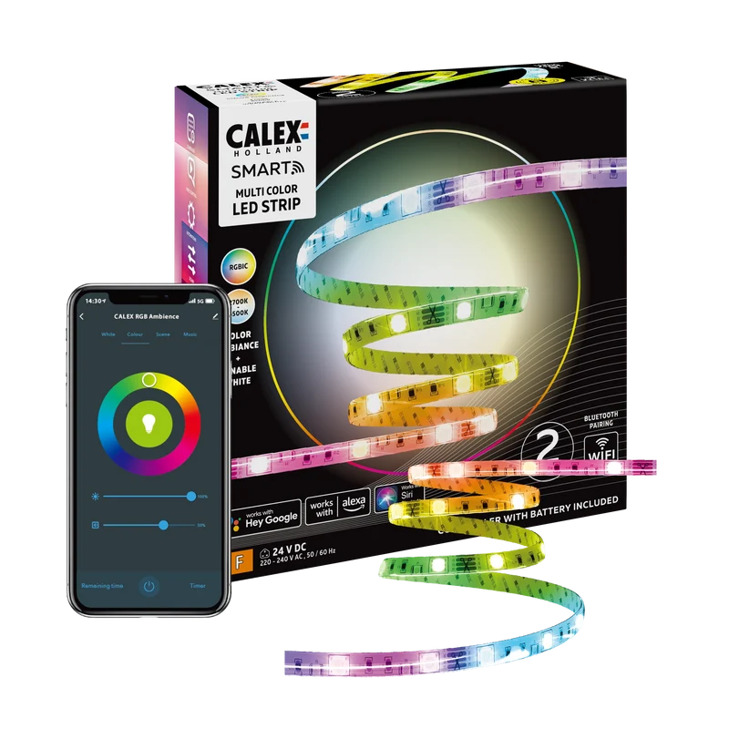 Calex Smart Strip Light - 2m - RGBIC + CCT (UK Plug)