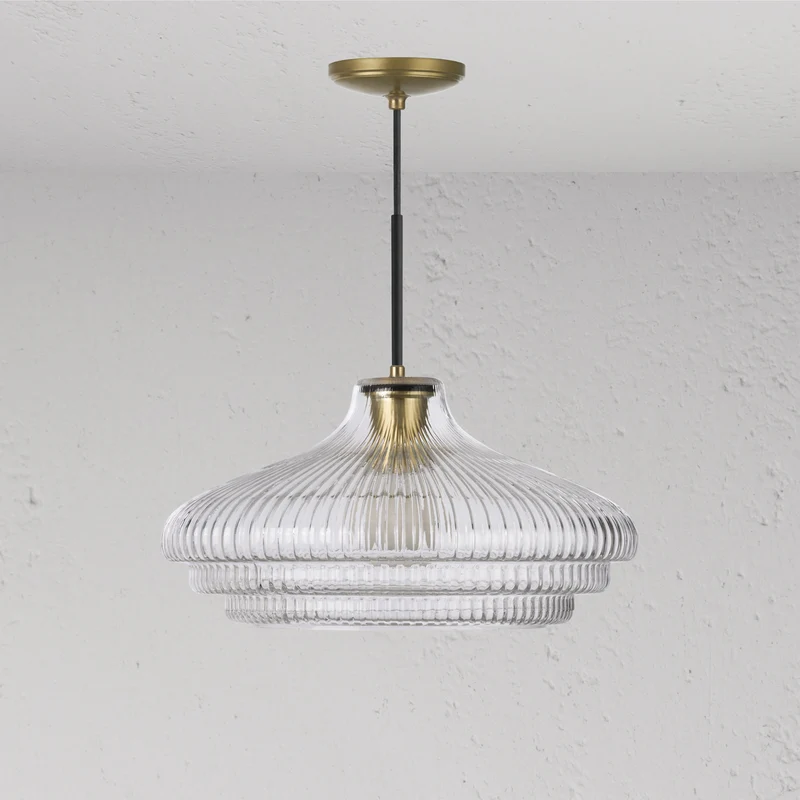 Brookfield Large Pendant Light Fluted Glass - Antique Brass